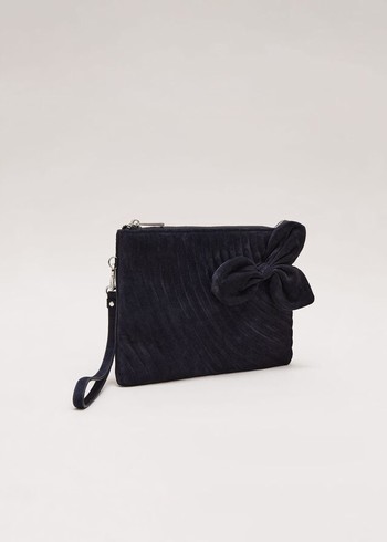 Phase Eight Suede Structured Bow Bags Navy Canada | XIZDYJ-293